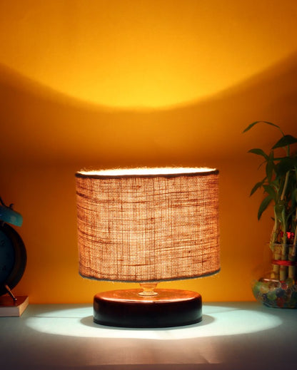 Radian Jute Table Lamp With Wood Chocolate Base Beige