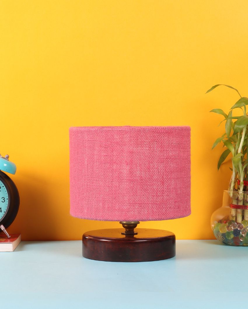 Radian Jute Table Lamp With Wood Chocolate Base Pink