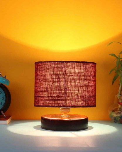 Radian Jute Table Lamp With Wood Chocolate Base Mahroon