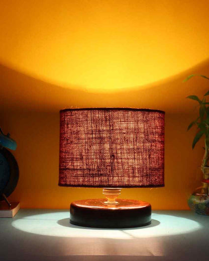 Radian Jute Table Lamp With Wood Chocolate Base Mahroon