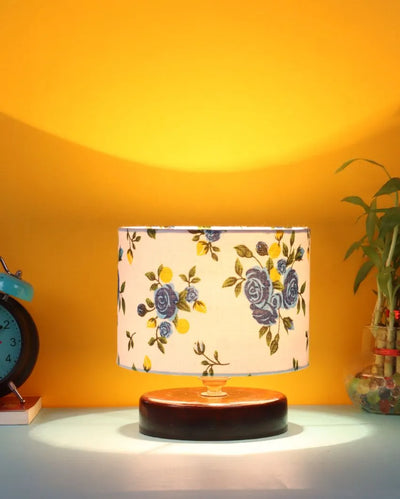 Colorful Print Table Lamp With Wood Brown Base