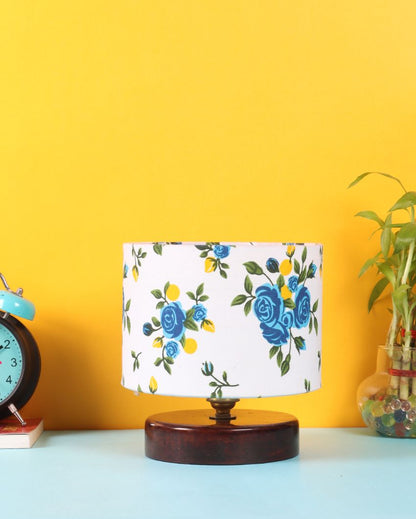 Colorful Print Table Lamp With Wood Brown Base