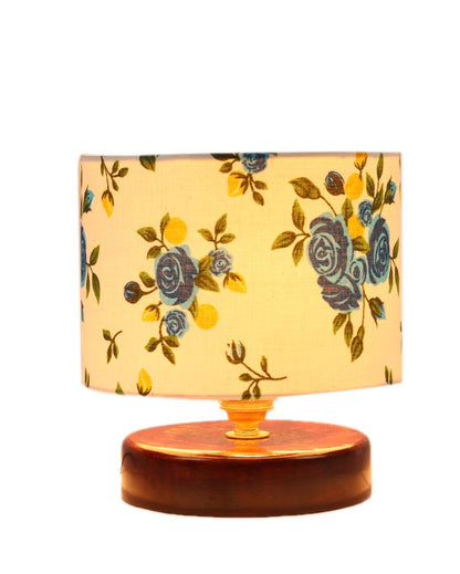 Colorful Print Table Lamp With Wood Brown Base