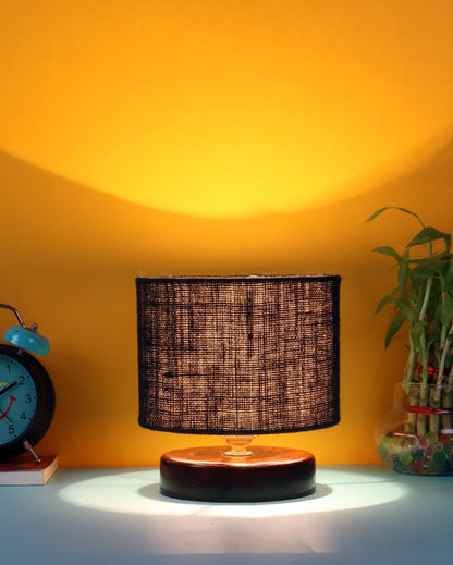Alluring Jute Table Lamp With Chocolate Wood Base Black