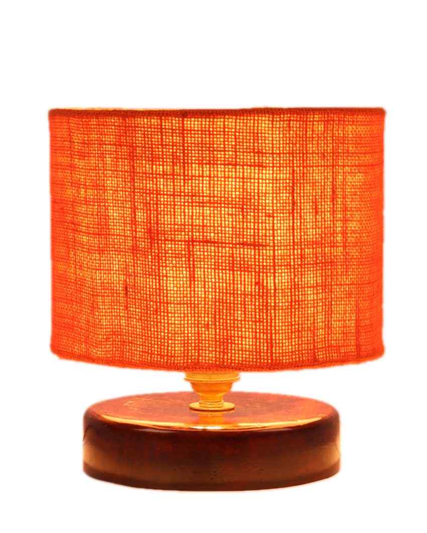 Alluring Jute Table Lamp With Chocolate Wood Base Orange