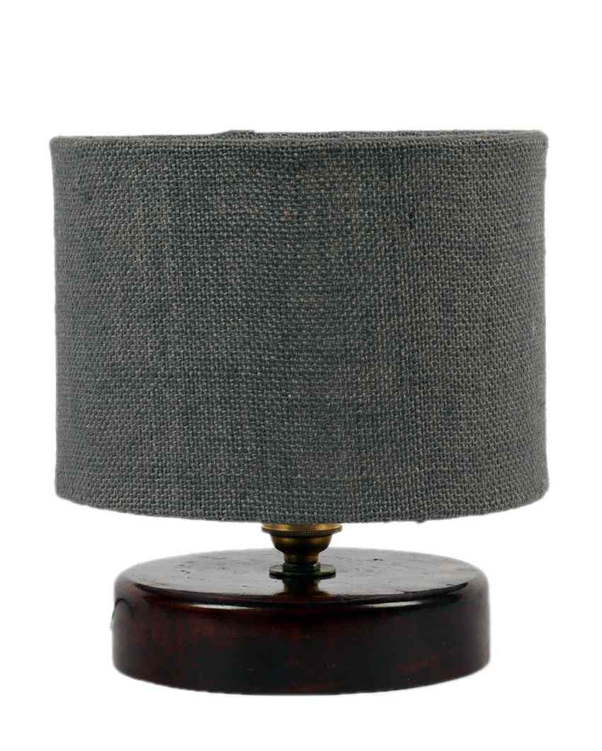 Alluring Jute Table Lamp With Chocolate Wood Base Grey