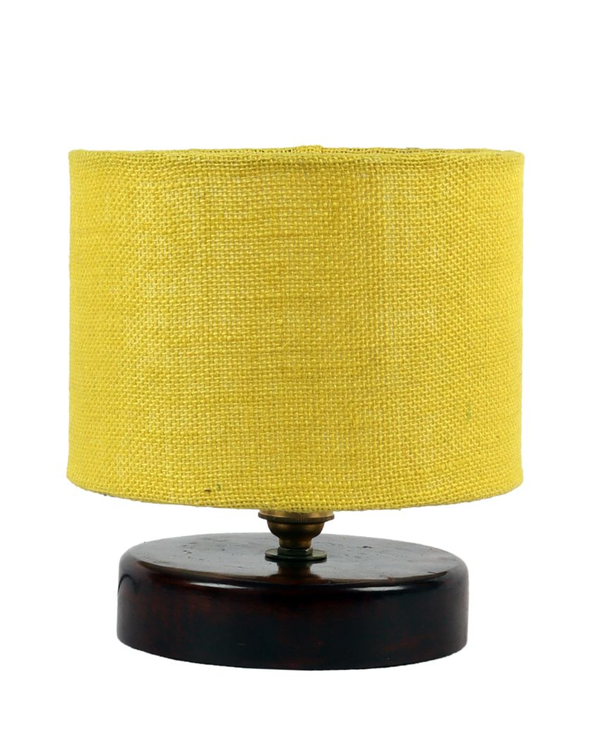 Alluring Jute Table Lamp With Chocolate Wood Base Yellow