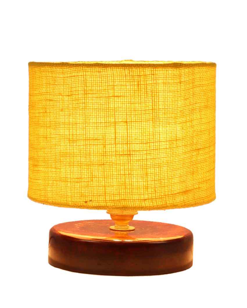 Alluring Jute Table Lamp With Chocolate Wood Base Yellow