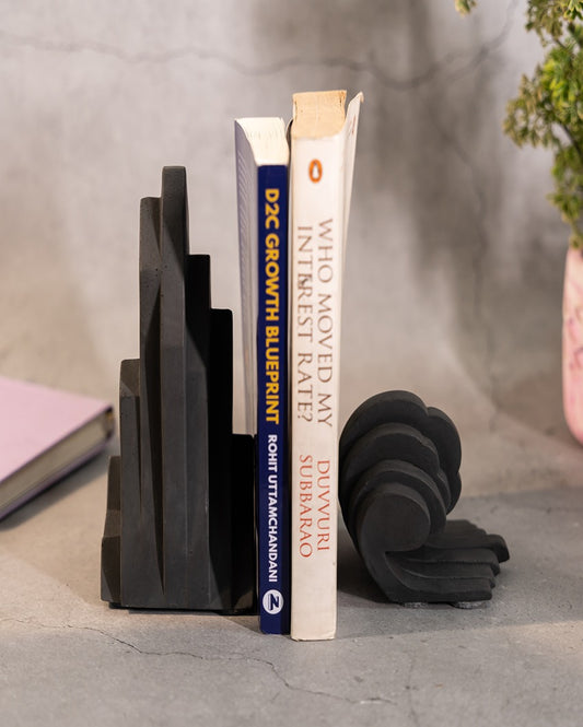 Sleek Geometric Design Peak And Nimbus Concrete Bookend | 3 x 3 x 7 inches