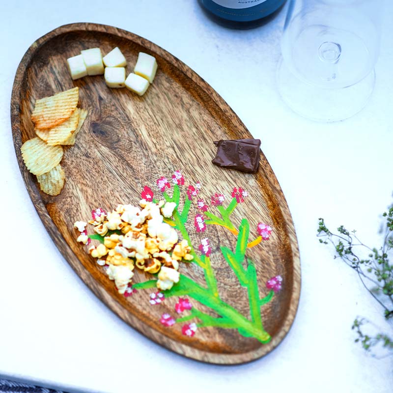 Pink Branch Oval Mango Wood Snack Platter Default Title