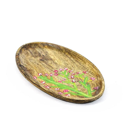 Pink Branch Oval Mango Wood Snack Platter Default Title