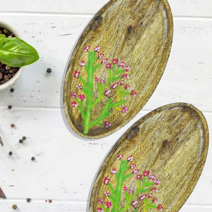 Pink Branch Oval Mango Wood Snack Platter Default Title