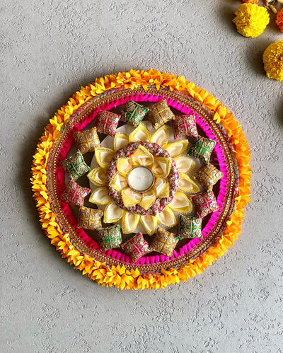 Lotus Design Tea Light Rangoli | 5 inches