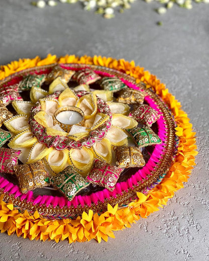 Lotus Design Tea Light Rangoli | 5 inches