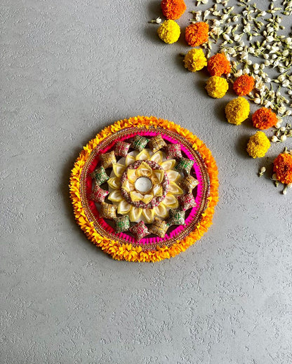 Lotus Design Tea Light Rangoli | 5 inches