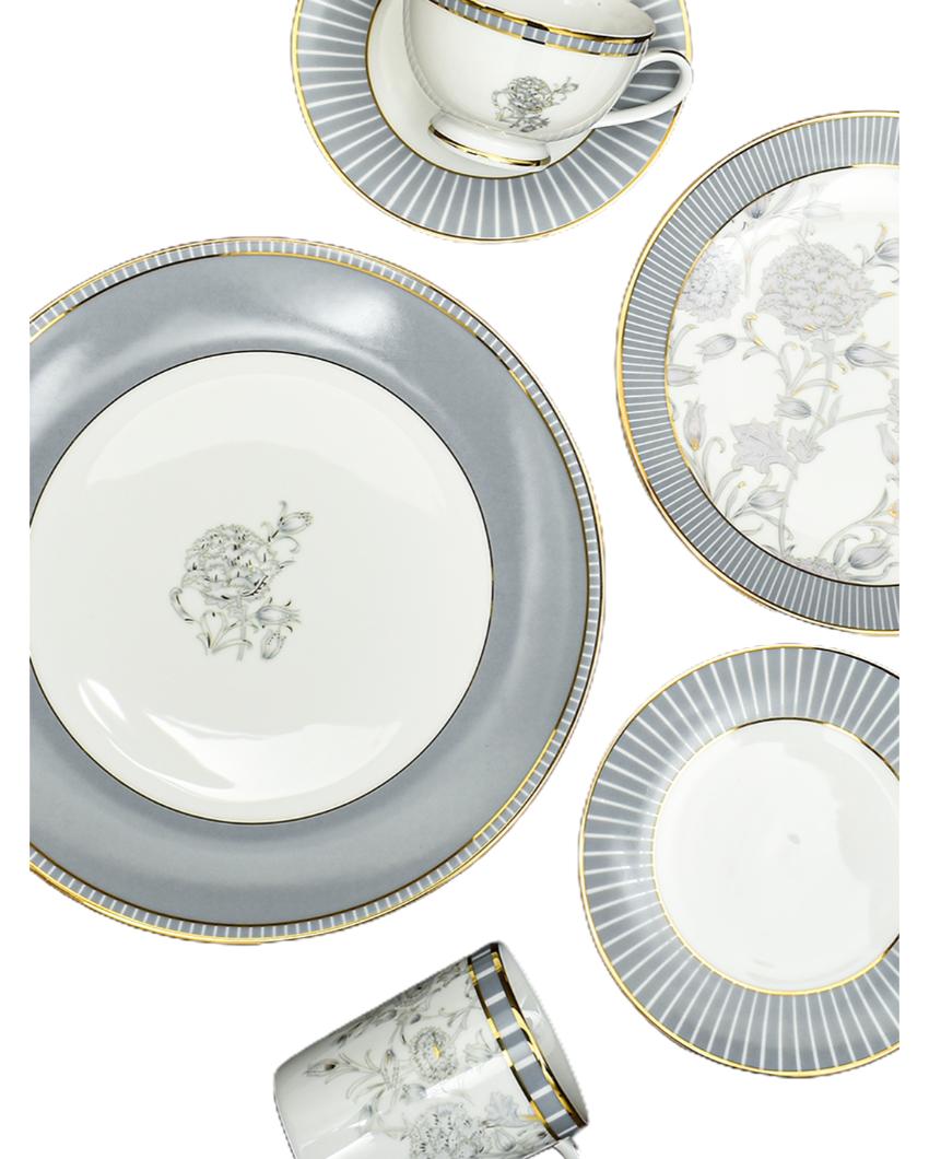 Grey Iris Porcelain Dinner Set | Set of 21