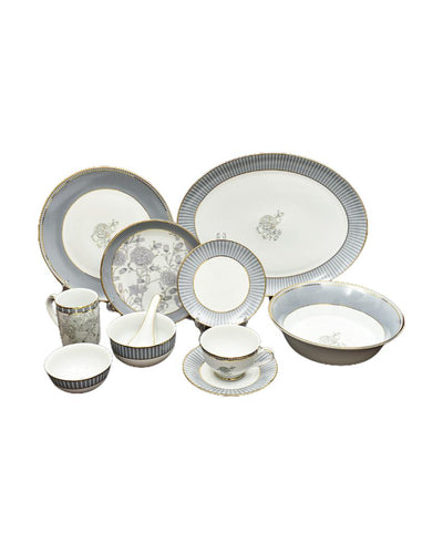 Grey Iris Porcelain Dinner Set | Set of 21