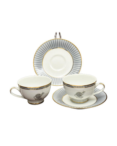 Grey Iris Porcelain Tea Cup & Saucer | Set of 12