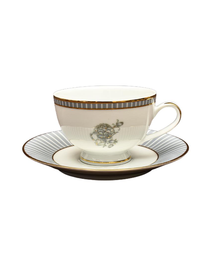 Grey Iris Porcelain Tea Cup & Saucer | Set of 12