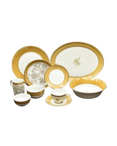 Mustard Iris Porcelain Dinner Set | Set of 21