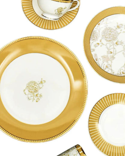 Mustard Iris Porcelain Dinner Set | Set of 21