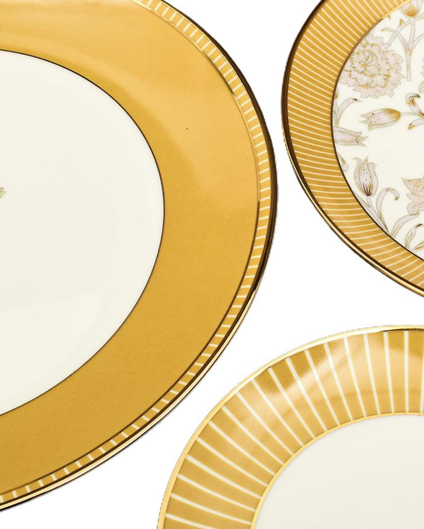 Mustard Iris Porcelain Dinner Set | Set of 21