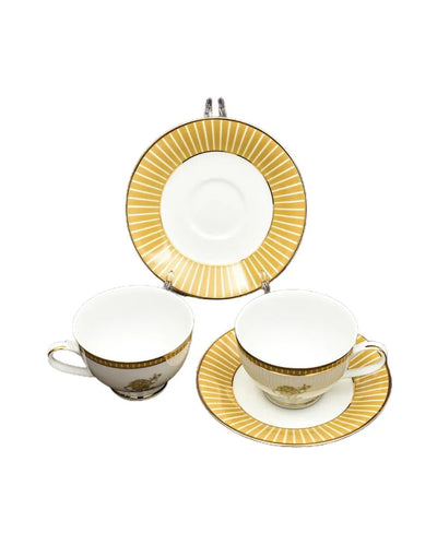 Mustard Iris Porcelain Tea Cup & Saucer | Set of 12