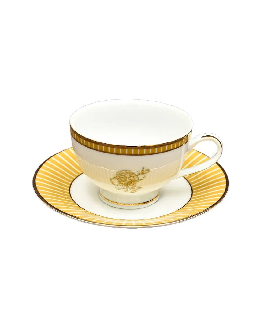 Mustard Iris Porcelain Tea Cup & Saucer | Set of 12