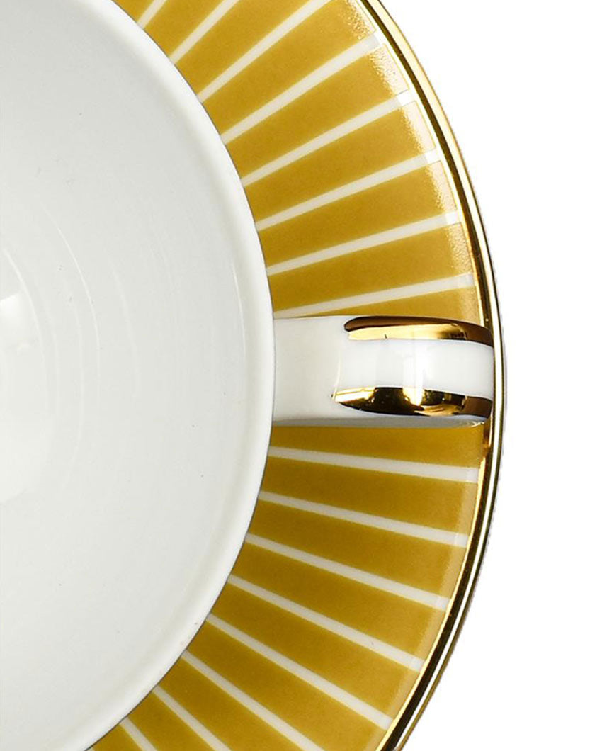 Mustard Iris Porcelain Tea Cup & Saucer | Set of 12