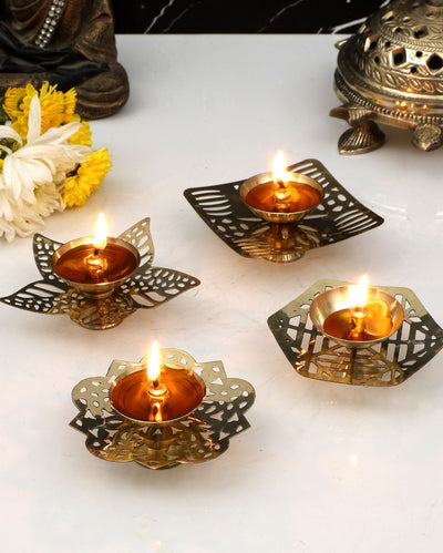 Etching Brass Gold Diya | Set Of 4