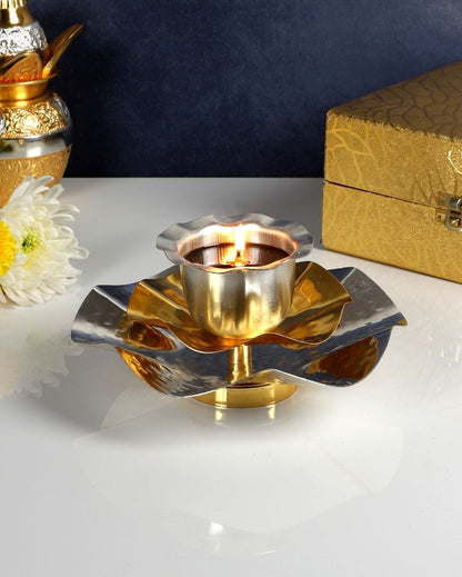 Gold & Silver Flower Brass Diya