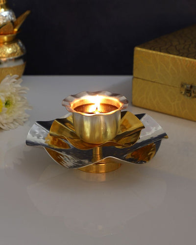 Gold & Silver Flower Brass Diya