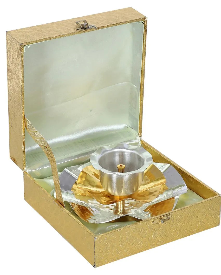 Gold & Silver Flower Brass Diya