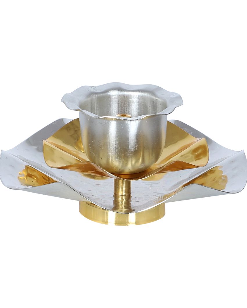 Gold & Silver Flower Brass Diya