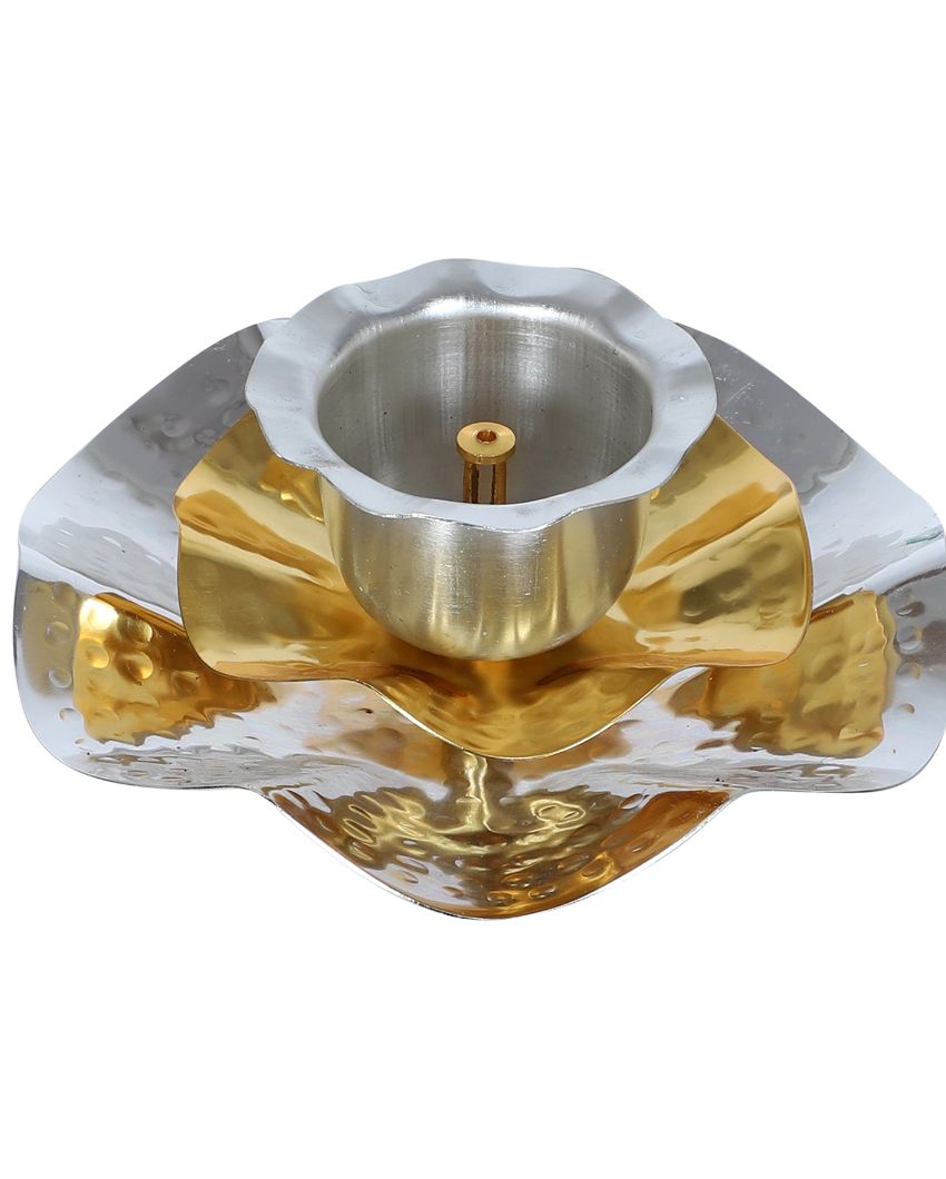 Gold & Silver Flower Brass Diya