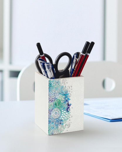 Creative Abstract Flowers Design White Pen Holder | 3 x 4 inches