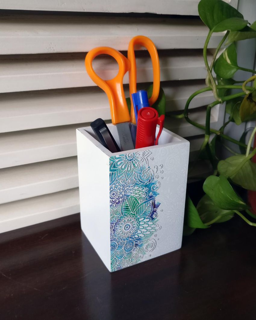 Creative Abstract Flowers Design White Pen Holder | 3 x 4 inches