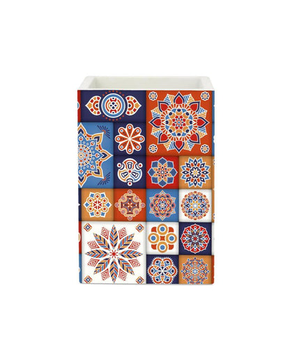 Charming Floral Tiles Design Multicolor Pen Holder | 3 x 4 inches