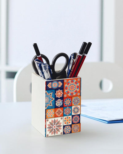 Charming Floral Tiles Design Multicolor Pen Holder | 3 x 4 inches