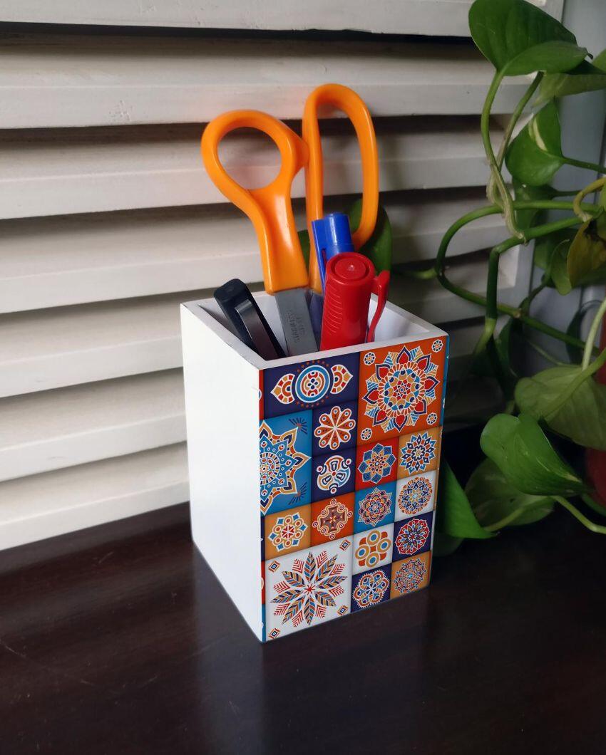 Charming Floral Tiles Design Multicolor Pen Holder | 3 x 4 inches