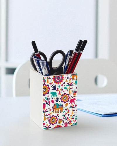 Traditional India Design White Pen Holder | 3 x 4 inches