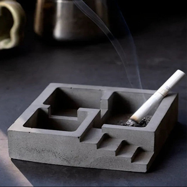 Solid Elegant Design Plinth Concrete Ashtray | 4 x 4 x 2 inches