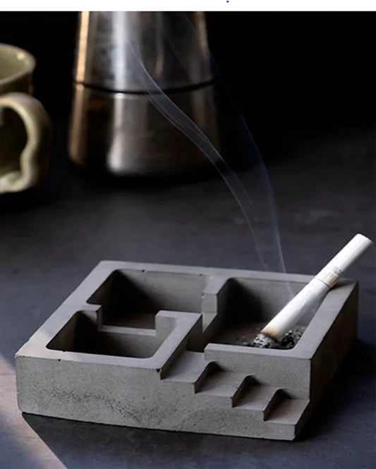 Solid Elegant Design Plinth Concrete Ashtray | 4 x 4 x 2 inches