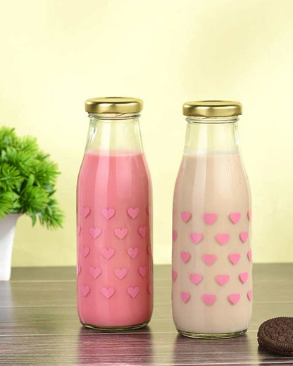 Heart Shaped Clear Glass Water and Milk Bottle for Daily Use Compact Size | 300 ML | 2 x 7 inches