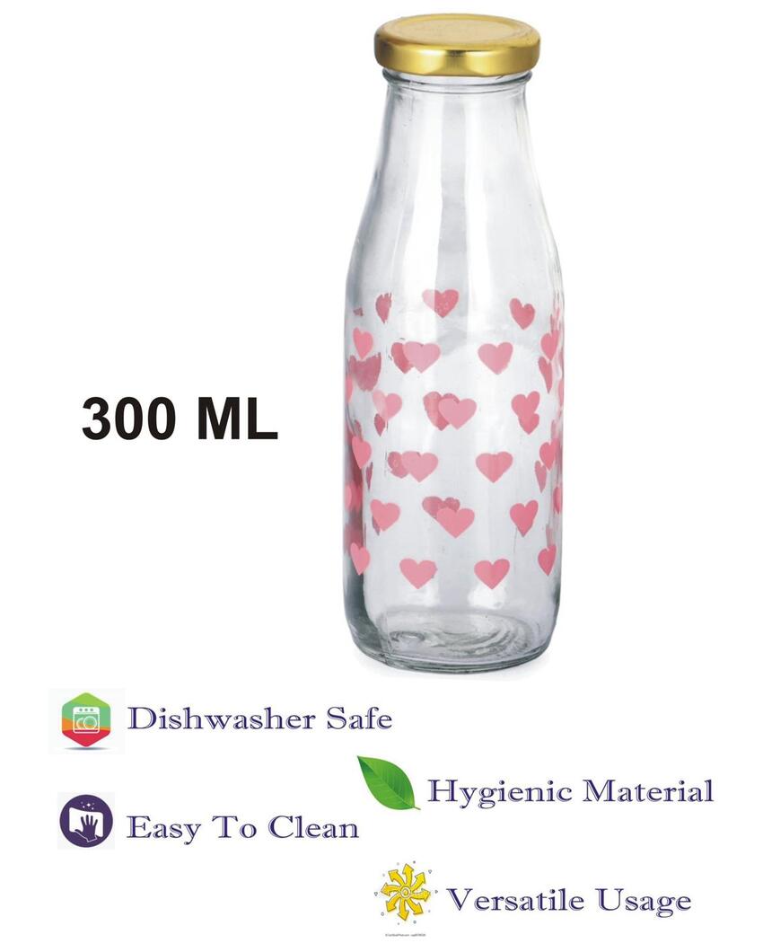 Heart Shaped Clear Glass Water and Milk Bottle for Daily Use Compact Size | 300 ML | 2 x 7 inches