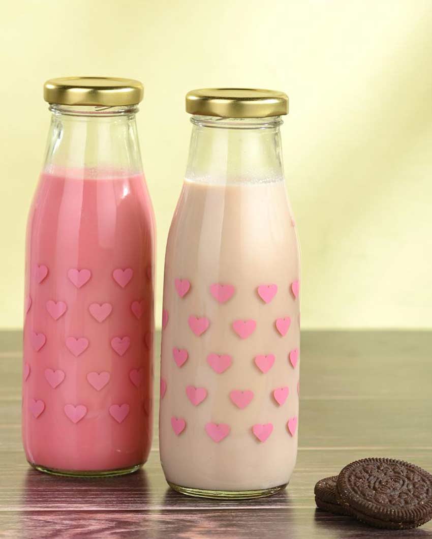 Heart Shaped Clear Glass Water and Milk Bottle for Daily Use Compact Size | 300 ML | 2 x 7 inches