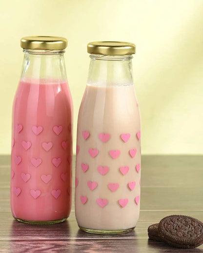 Heart Shaped Clear Glass Water and Milk Bottle for Daily Use Compact Size | 300 ML | 2 x 7 inches