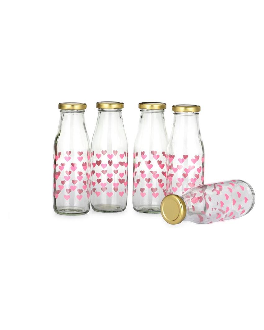 Heart Shaped Clear Glass Water and Milk Bottle for Daily Use Compact Size | 300 ML | 2 x 7 inches