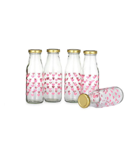 Heart Shaped Clear Glass Water and Milk Bottle for Daily Use Compact Size | 300 ML | 2 x 7 inches