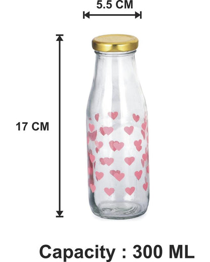 Heart Shaped Clear Glass Water and Milk Bottle for Daily Use Compact Size | 300 ML | 2 x 7 inches